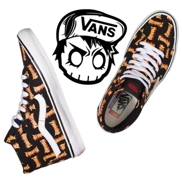 Vans Other - Vans Thrasher Sk8 Hi Flames Men Size 10 Black And White 022026